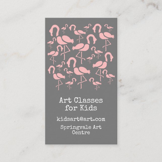Tarjeta De Visita Clases de arte para niños negocios flamingo lindo (Anverso)