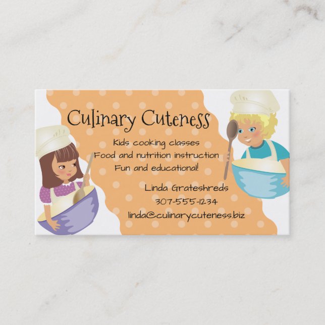Tarjeta De Visita Clases de cocina de encargo de los niños de los (Anverso)