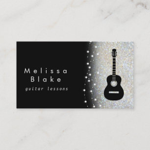 Tarjeta De Visita clases de guitarra sombra de plata falso purpurina