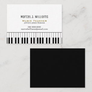 Tarjeta De Visita Clases de piano profesor de música negro/blanco