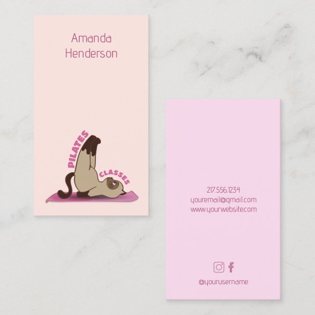 Tarjeta De Visita Clases Pilates Workout Kitty Cat (Anverso / Reverso)