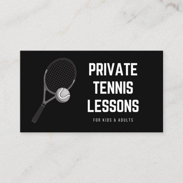 Tarjeta De Visita Clases privadas de tenis Encargado de Guay en blan (Anverso)