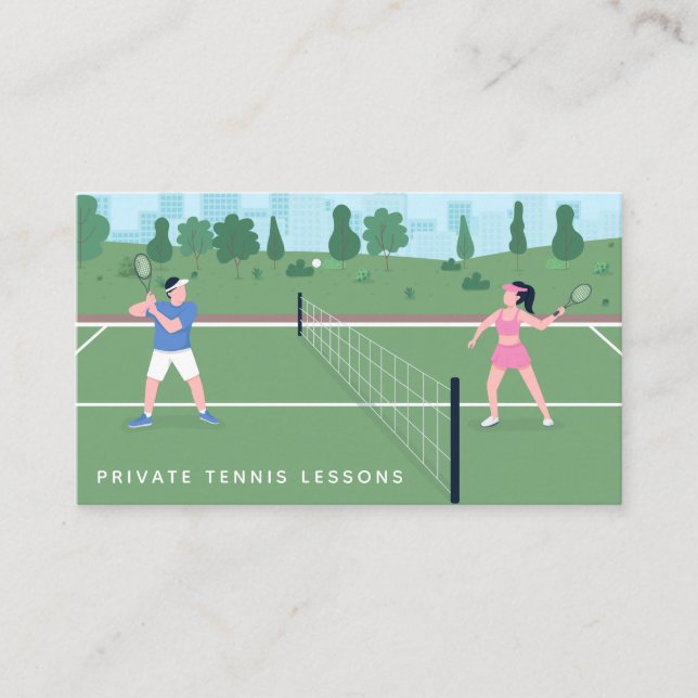 Tarjeta De Visita Clases privadas de tenis Ilustracion de pista mode (Anverso)