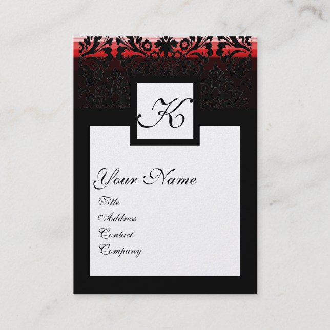 Tarjeta De Visita CLASIC DAMASK SQUARE MONOGRAM perla blanca negra (Anverso)