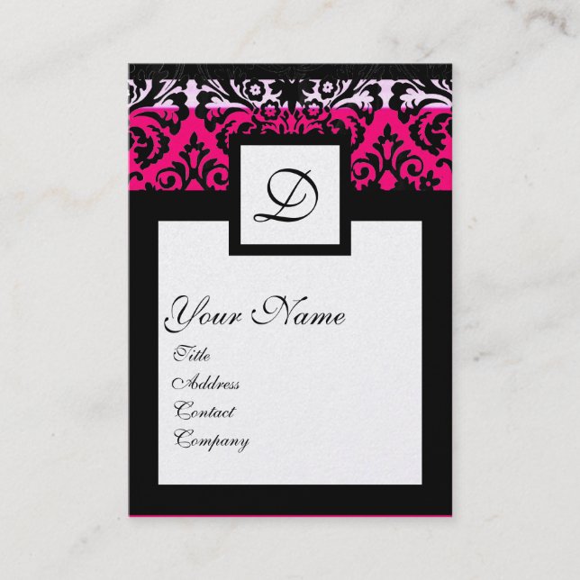 Tarjeta De Visita CLASIC DAMASK SQUARE MONOGRAM perla blanca negra (Anverso)