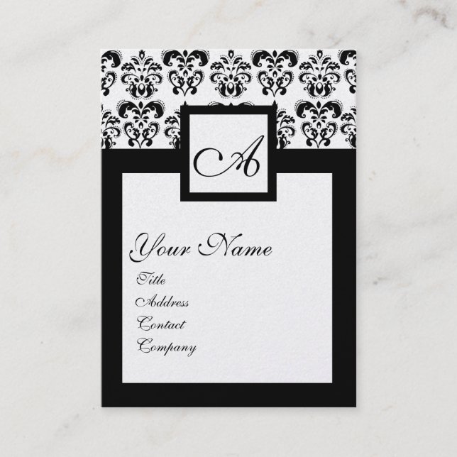 Tarjeta De Visita CLASIC DAMASK SQUARE MONOGRAM Perla blanca negra (Anverso)