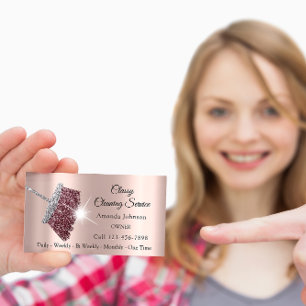 Tarjeta De Visita Clásica servicio de limpieza rosa plata dorada