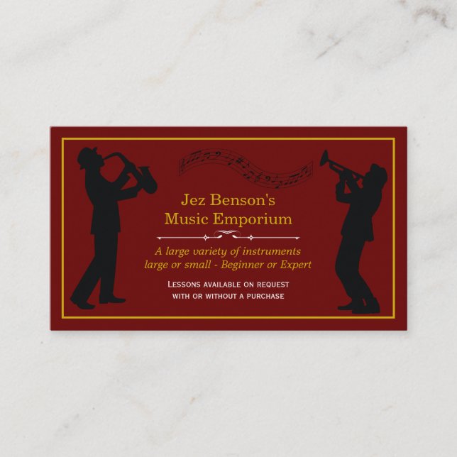 Tarjeta De Visita Clásica Tienda de música Silhouettes Gold (Anverso)