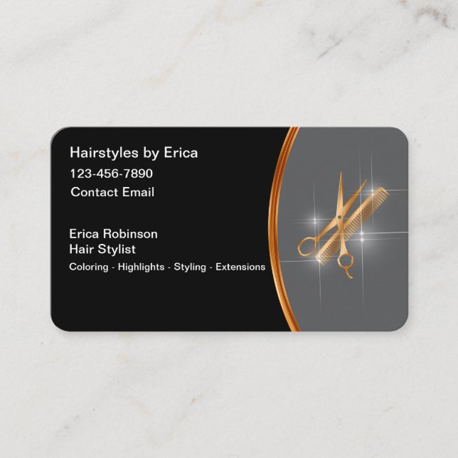 Tarjeta De Visita Clásicas Hairstylist Business Cards Glitzy Design (Anverso)
