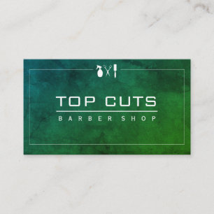 Tarjeta De Visita Clásico Barber Shop Sleek Green Purple