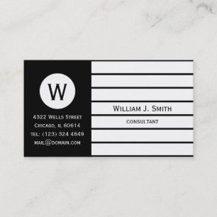 Tarjeta De Visita Clásico Blanco Negro Elegante Monograma