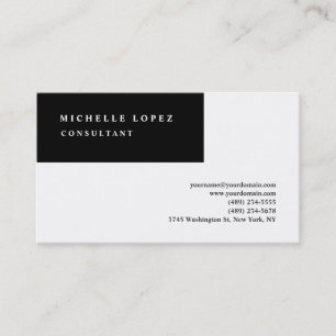 Tarjeta De Visita Clásico Blanco y Negro Elegante Profesional