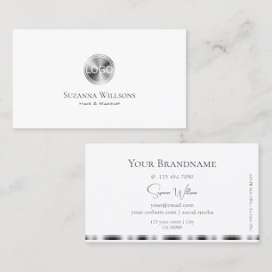 Tarjeta De Visita Clásico blanco y plateado con el logotipo elegante