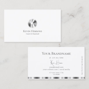 Tarjeta De Visita Clásico blanco y plateado con Moda monograma