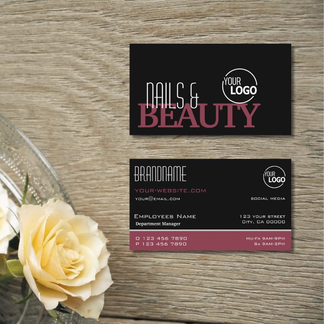 Tarjeta De Visita Clásico Burgundy Sencillo Estilo con logotipo (Subido por el creador)