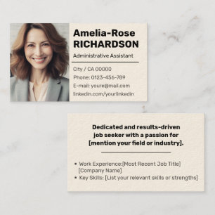 Tarjeta De Visita Clásico Buscador de empleo Mínimo Crema Llanta Tan