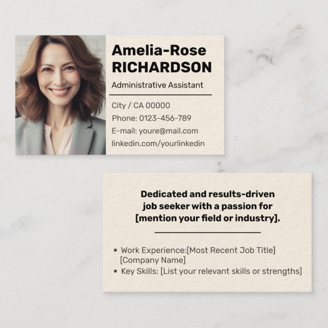 Tarjeta De Visita Clásico Buscador de empleo Mínimo Crema Llanta Tan (Anverso / Reverso)