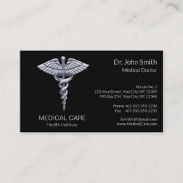 Tarjeta De Visita Clásico Caducto Médico Plateado en Negro