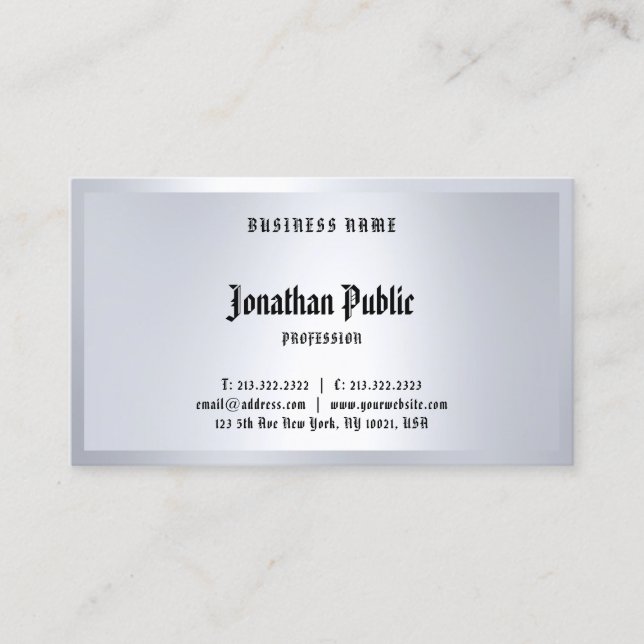 Tarjeta De Visita Clásico Caligráfico Tipo Plata Aspecto Elegante Su (Anverso)