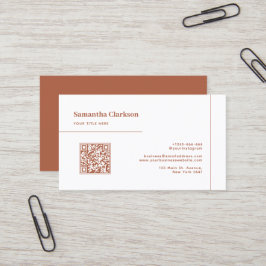 Tarjeta De Visita Clásico Código QR de la línea de terracota Minimal