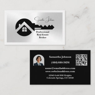 Tarjeta De Visita Clásico Código QR Negro y Plateado de Fotografía p