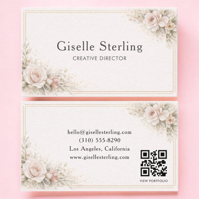 Tarjeta De Visita Clásico Código QR Neutral Botánico Profesional (Subido por el creador)