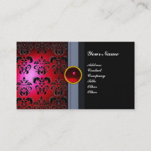 Tarjeta De Visita CLÁSICO DAMASCO JOYA MONOGRAMA negro rojo burdeos