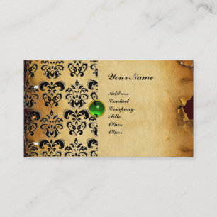 Tarjeta De Visita CLÁSICO DAMASCO PERGAMINO MONOGRAMA verde esmerald