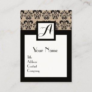 Tarjeta De Visita CLÁSICO DAMASIC FLORAL SQUARE MONOGRAM Kraft Paper