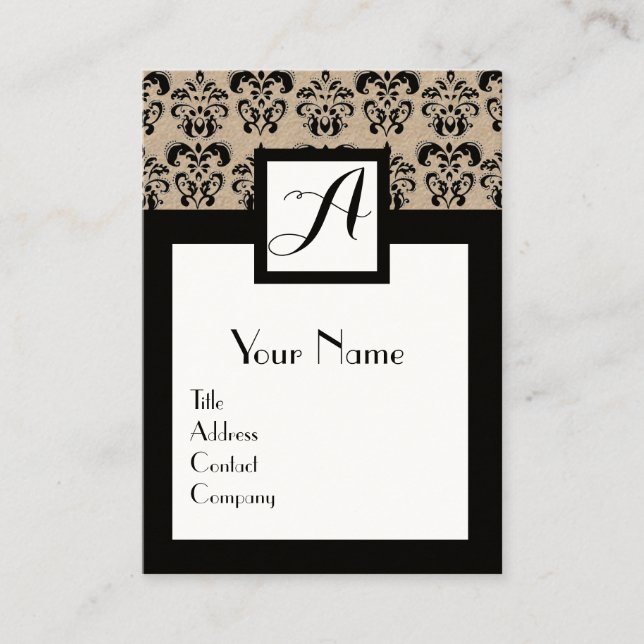 Tarjeta De Visita CLÁSICO DAMASIC FLORAL SQUARE MONOGRAM Kraft Paper (Anverso)