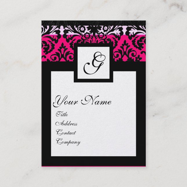 Tarjeta De Visita CLÁSICO DAMASK SQUARE MONOGRAM oro blanco negro (Anverso)