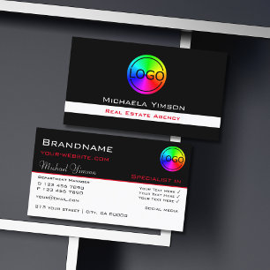 Tarjeta De Visita Clásico de blanco y negro con logotipo profesional