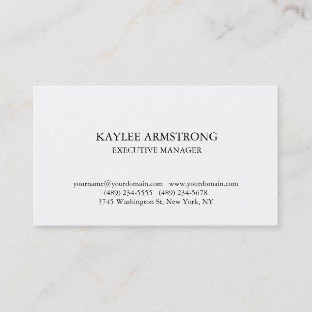 Tarjeta De Visita Clásico de estilo sencillo profesional blanco senc (Anverso)
