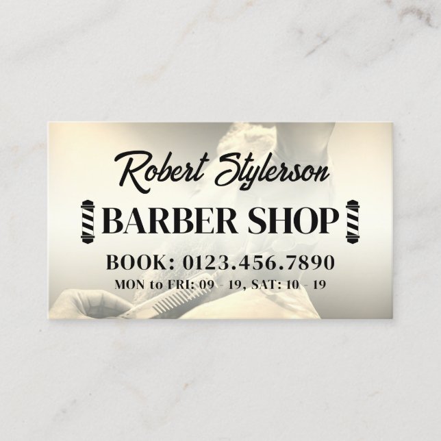Tarjeta De Visita Clásico de la tienda de barberías (Anverso)