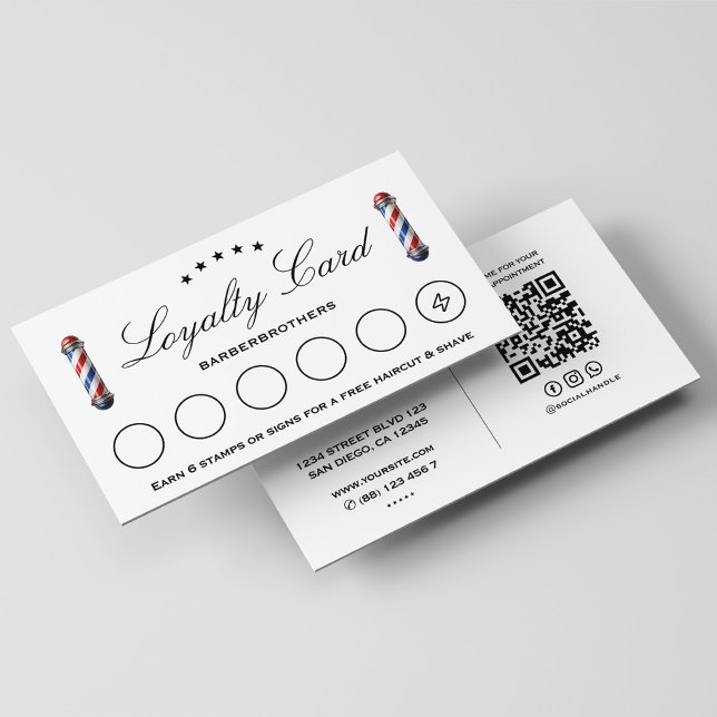 Tarjeta De Visita Clásico de Lealtad Barber Polo Blanco Mínimo (Classic Loyalty Travel Barber Pole Minimal White Business Card
)