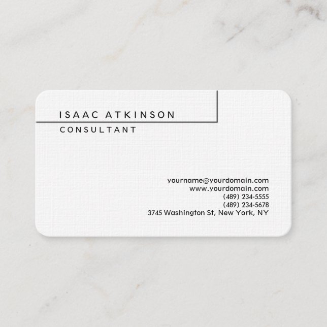 Tarjeta De Visita Clásico Elegante Linen Profesional (Anverso)