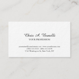 Tarjeta De Visita Clásico Elegante Llanura Simple Blanco