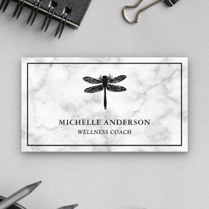 Tarjeta De Visita Clásico Elegante Moderno Dragonfly de Mármol Blanc