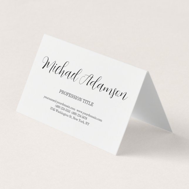 Tarjeta De Visita Clásico Elegante Plata Simple Blanco Minimalista (Anverso)