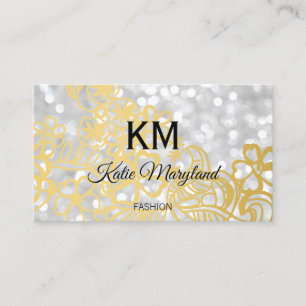 Tarjeta De Visita Clásico elegante Relieve metalizado dorado Bokeh F