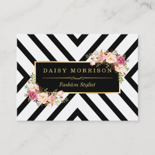 Tarjeta De Visita Clásico Gold Vintage Floral Black Strips