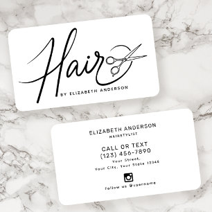 Tarjeta De Visita Clásico Hairstylista de guiones en blanco y negro