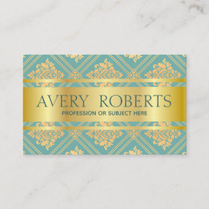 Tarjeta De Visita Clásico moderno Floral Lujo Sparkle cyan gold