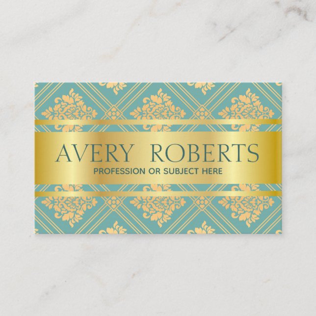 Tarjeta De Visita Clásico moderno Floral Lujo Sparkle cyan gold (Anverso)