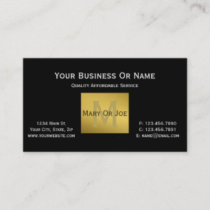 Tarjeta De Visita Clásico Moderno Monograma Negro Blanco Dorado