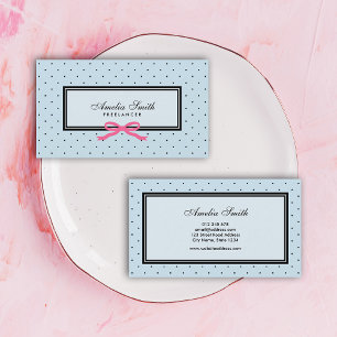 Tarjeta De Visita Clásico moderno Polka azul negro Dot Cinta roja