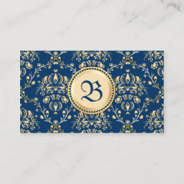 Tarjeta De Visita Clásico Monograma Medieval Gold Midnight Blue Dama