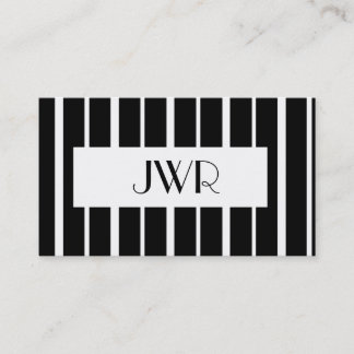 Tarjeta De Visita Clásico Monogramado ~ Pinstripe en blanco y negro