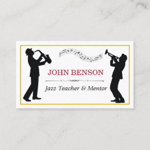Tarjeta De Visita Clásico Music Jazz Teacher Black Silhouettes