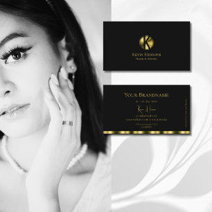 Tarjeta De Visita Clásico negro y dorado con monograma elegante